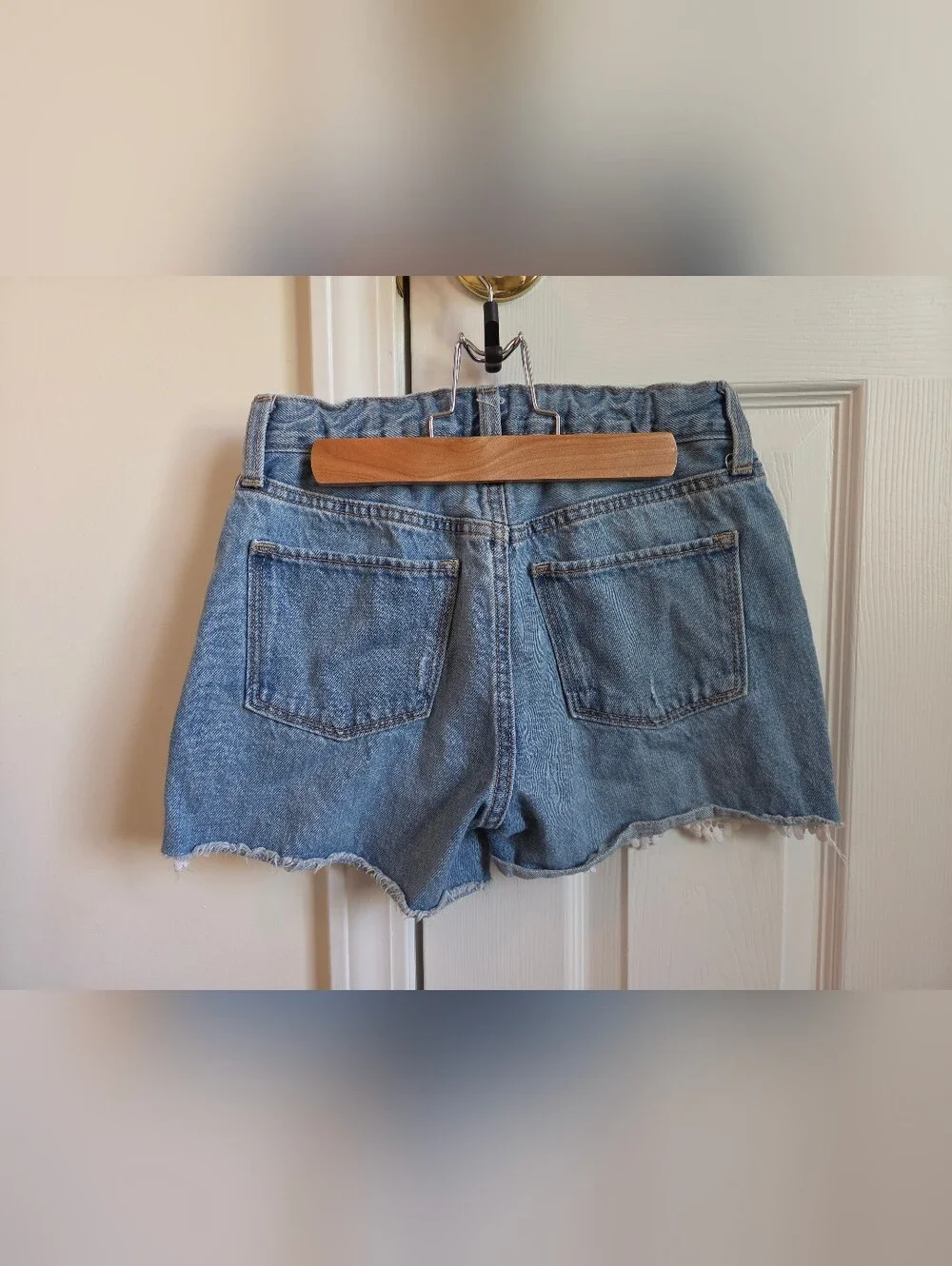 Old Navy Light Wash Denim Lace Trim High-Waist Shorts